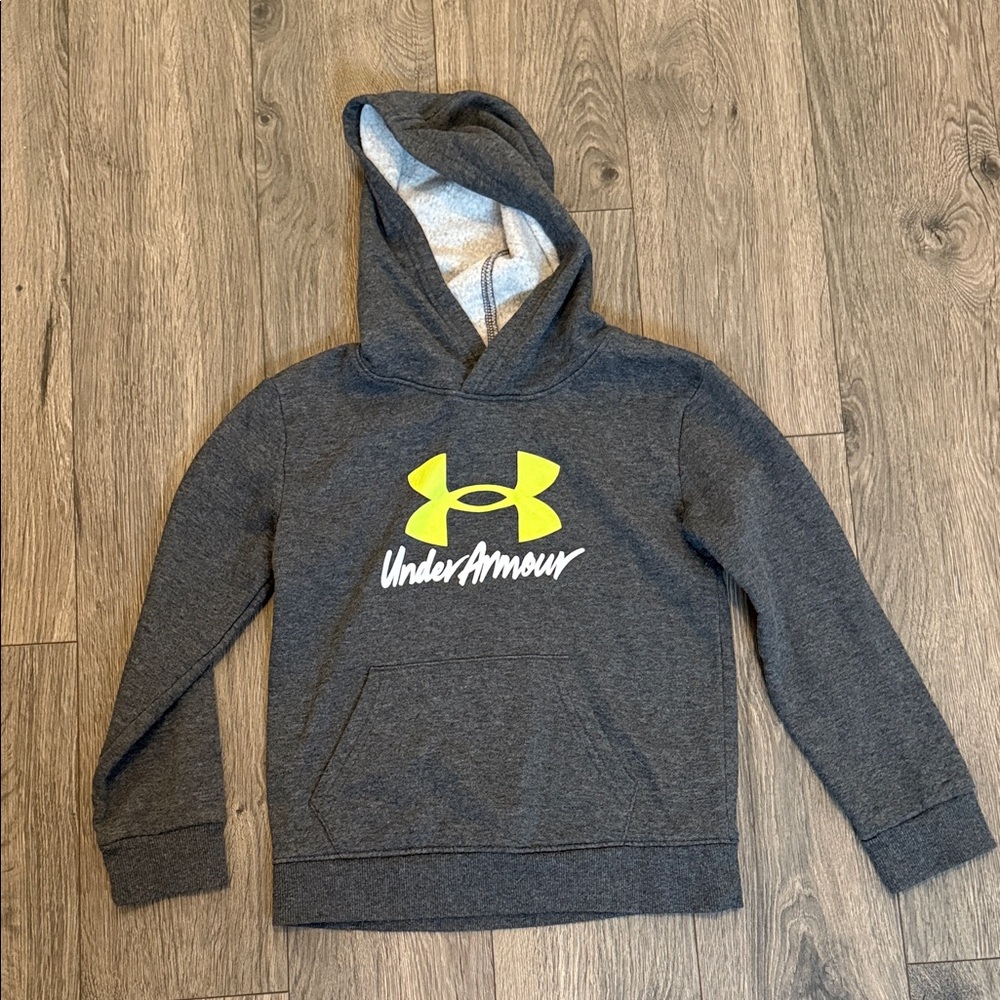 Under Armour Kids Charcoal Hoodie with Neon Logo